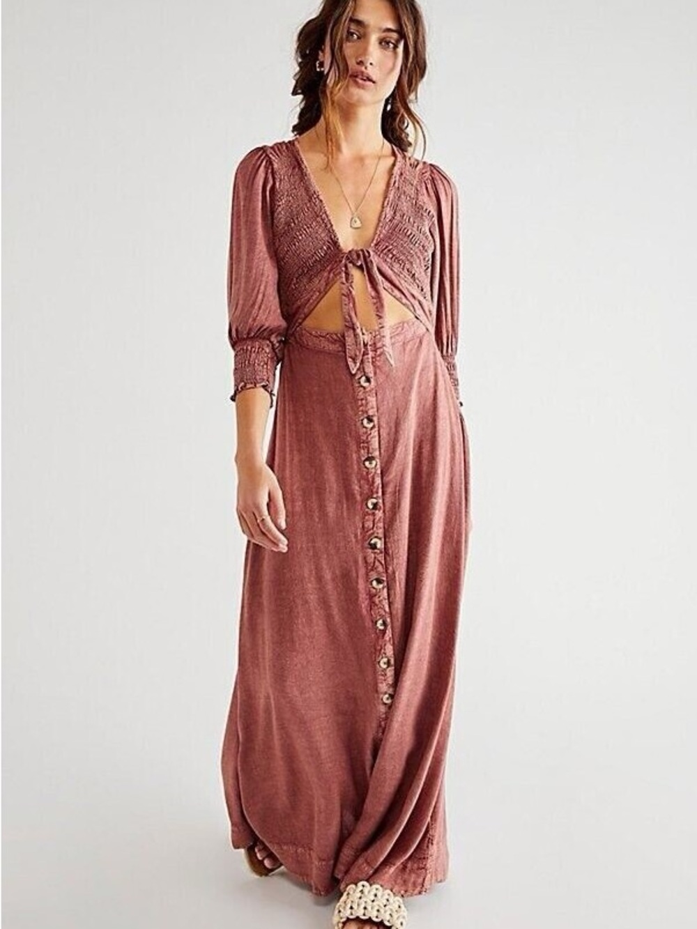 Free People Women's Tie-Front Maxi Dress - Picture 1 of 4